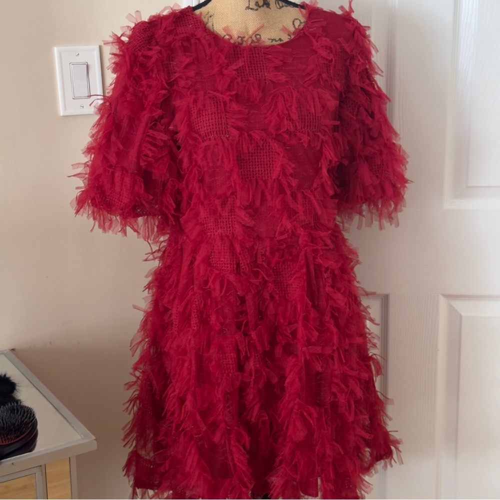 ENDLESS ROSE Size M Red mini dress with mesh sleeves and hem - Picture 5 of 11